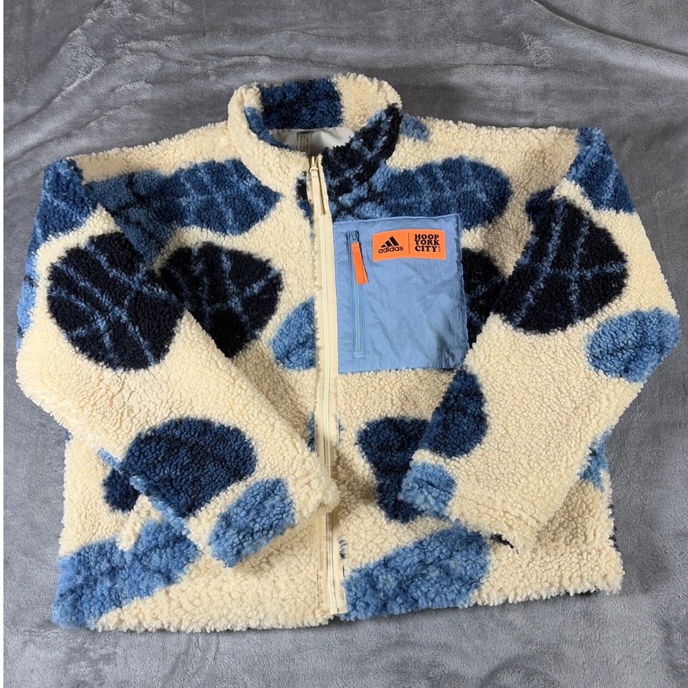 Adidas Hoop York City Sherpa Fleece Jacket Blue Cream Basketball HE1267 Mens M